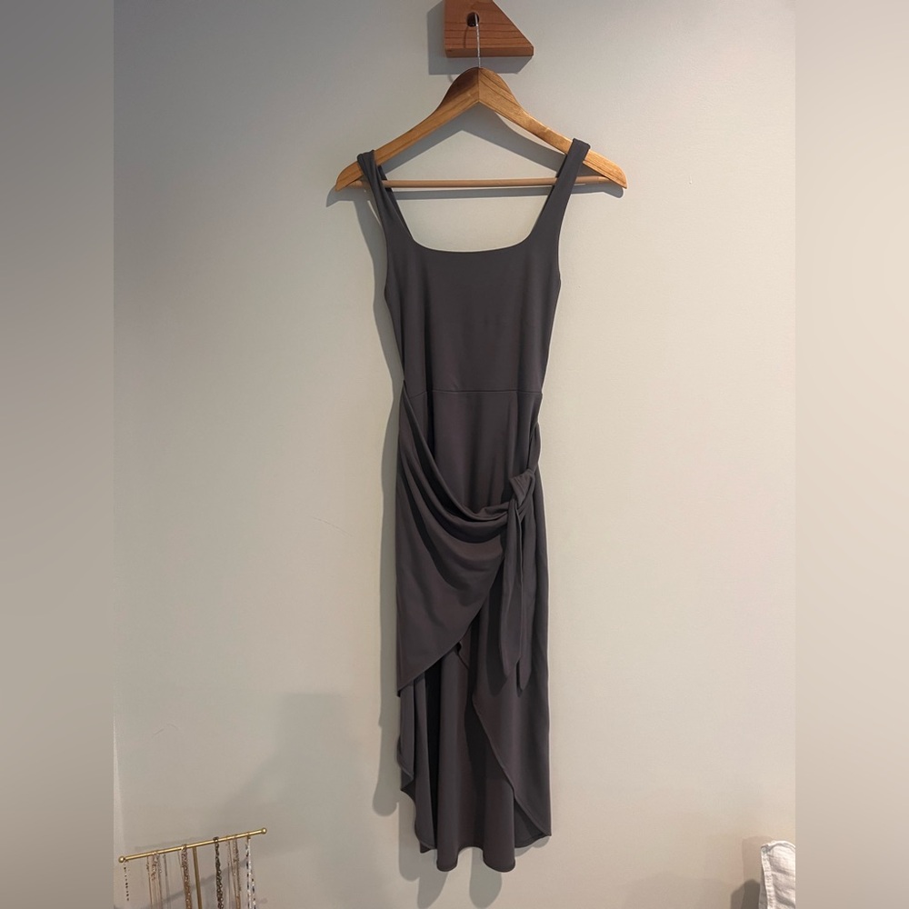 Wilfred Aritzia Saturn Dress XS Gray Wrap Side Tie Stretch Bodycon Scoop Tank